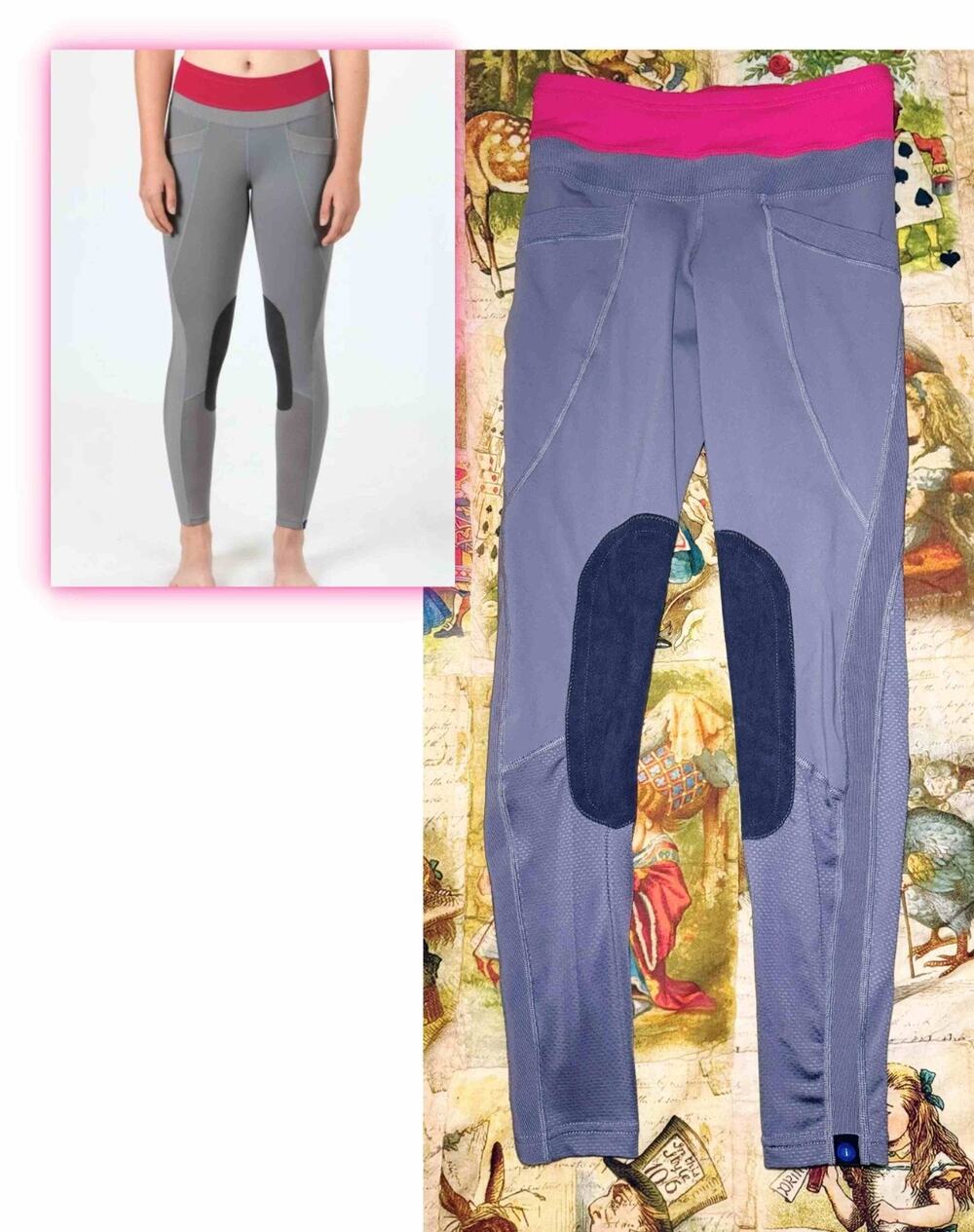 Irideon Synergy Riding Tights Knee Patch Breeches XS 0 - 2 Dove Gray Azalea Pink